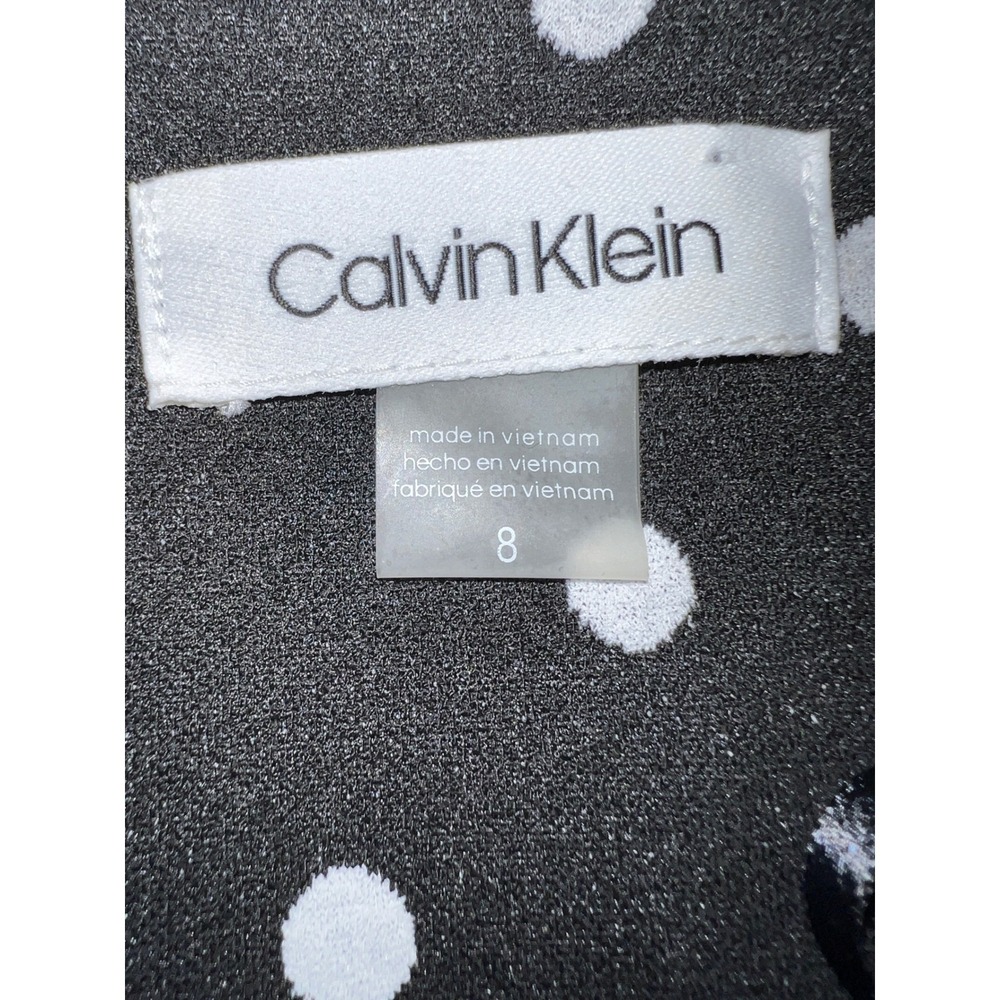 Calvin Klein Black White Polka Dot Sleeveless Fit Flare Midi Dress Size 8 - Picture 7 of 11